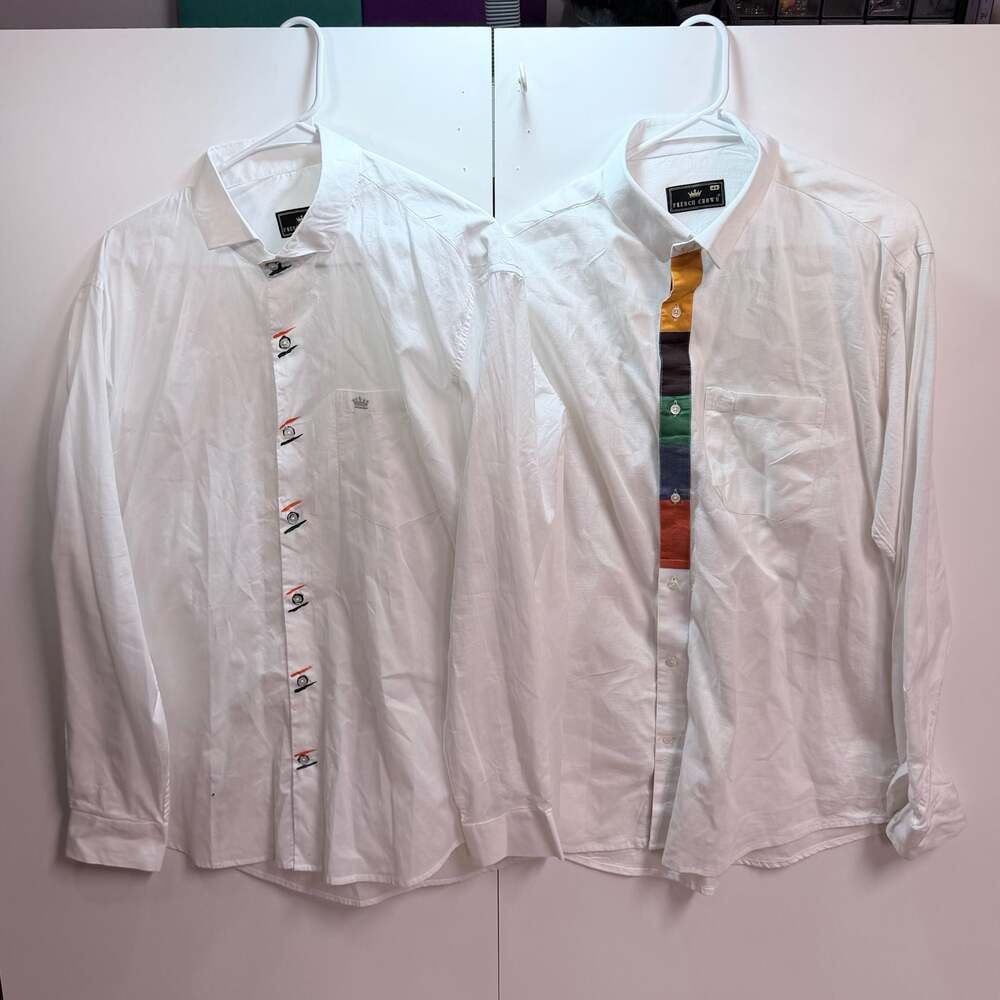French Crown White Long Sleeve Button Down Designer Shirts Size 44 - Set of 2